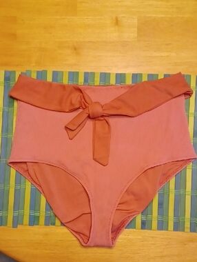 aerie High-Waist Tie-Front Swim  Hi-Rise in Coral Size Large